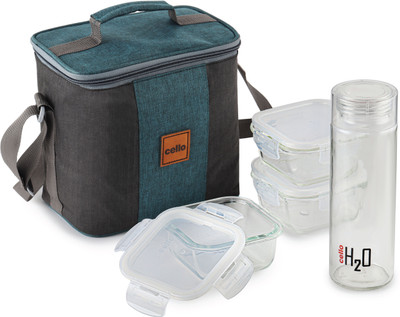cello Elite Square Bottle Lunch box 4 pcs set 4 Containers Lunch Box(320 ml)