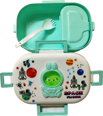 Gift Collection Kitty Design Plastic Lunch Box Container And Spoon. 4 Way Lock School Tiffin Box 1 Containers Lunch Box(700 ml)
