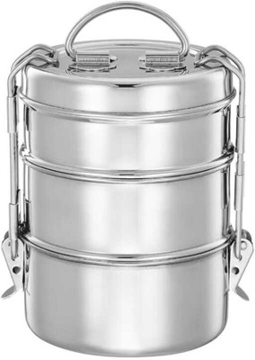 HOME SHINE PLUS Tiffin Container Space-Saving Handles | Stainless Steel | 3 Compartments 3 Containers Lunch Box(1000 ml)