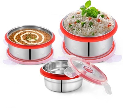 MBB Lock N Steel Lunch Box Container | Snacks Chatni Container 200ml ,300ml ,350ml 3 Containers Lunch Box(850 ml)