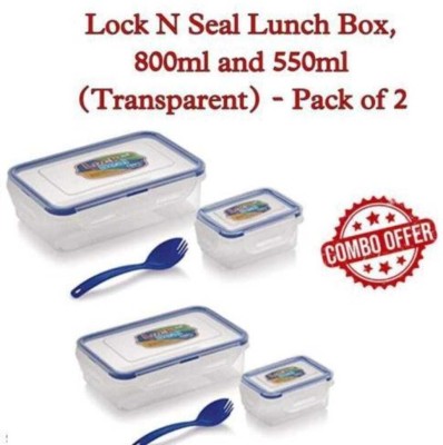 GMH Lock & Seal Lunch Box Combo (800ml & 550ml) with Small Containers (Transparent). 2 Containers Lunch Box(800 ml)