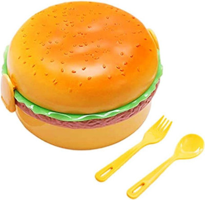 PERIZONE Plastic Burger Shaped Lunch Box for Kids - School Tiffin Box with Spoon 2 Containers Lunch Box(300 ml)