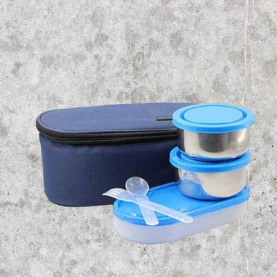 Hriday Lunch Box 3 containers 600ml Blue 037 3 Containers Lunch Box(1 L)