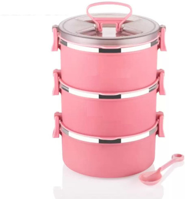BVM 3 Container Double Wall Plastic & Stainless Steel Inner Tiffin 3 Containers Lunch Box(900 ml)