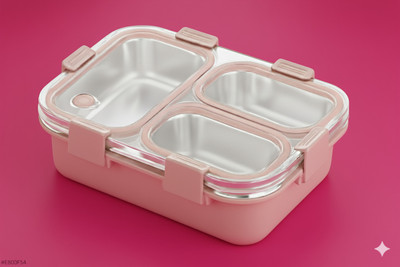 VSELL Steel Lunch Box , Steel Tiffin Box for Kids , Lunch Box with Spoon & Fork 3 Containers Lunch Box(750 ml, Thermoware)