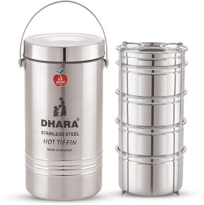 Dhara Stainless Steel Big Stainless Steel Insulated Tiffin Box 5 Containers Lunch Box(1950 ml, Thermoware)