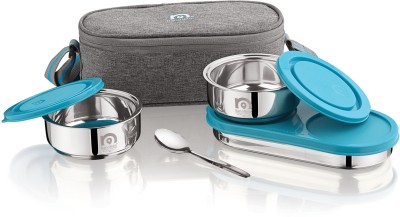 NanoNine Tiffiny Double Wall Insulated Stainless Steel Lunch Box with Insulated Bag 3 Containers Lunch Box(925 ml)