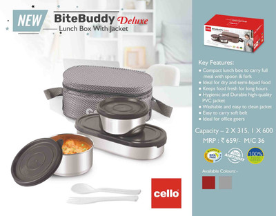 cello Bite Buddy Delux Lunch Box with Jacket 3 Containers Lunch Box(830 ml, Thermoware)