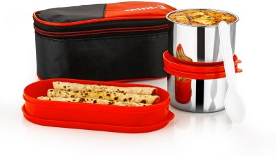 queen's kitchenware Double Decker Lunch Box Steel Lunch Box with Black Bag 3 Containers Lunch Box 3 Containers Lunch Box(1200 ml, Thermoware)