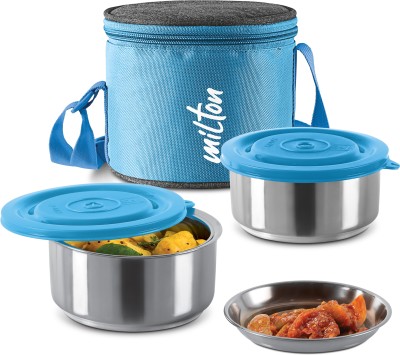 MILTON Ambition 2 Stainless Steel Tiffin, 300 ml Each with Jacket, Blue 2 Containers Lunch Box(600 ml)