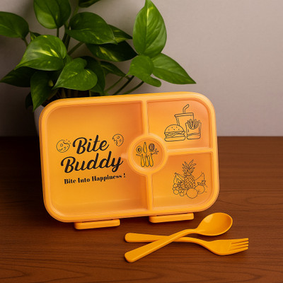 Milyyy Kids Bite Buddy Yellow Tiffin Box Airtight & Easy to Carry for School 4 Containers Lunch Box(1000 ml)