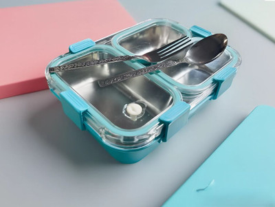 MGKENTERPRISE Stainless Steel Leak Proof with 2 Spoon 3 Containers Lunch Box(750 ml, Thermoware)