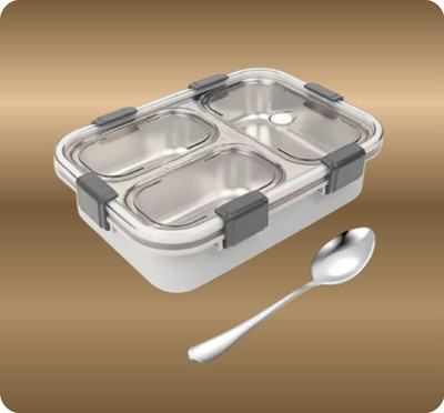 MOIRA INTERNATIONAL Lunch Box 3 Compartment Leakproof, Stainless Steel, With SPOON & FORK 3 Containers Lunch Box(952 ml, Thermoware)