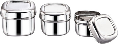 Sanimart Stainless Steel Square-Shaped Deep Vertical Utility Canisters 3 Containers Lunch Box(250 ml)