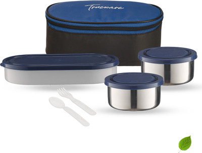 Trueware Super Lunch Pack 1 PP Container 500ML & 2 SS 300ML container with Insulated Bag 3 Containers Lunch Box(1100 ml)