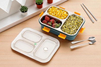 DHARA ENTERPRISE Stainless Steel Lunch box 3 Containers_S198 3 Containers Lunch Box(1001 ml)