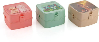 Harman Traders Square Lunch Box with Spoon, 4 Compartment Tiffin & Push Lock 4 Containers Lunch Box(250 ml)