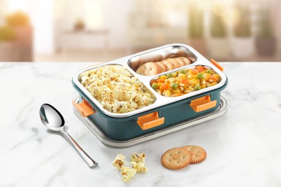 FLYUP Leak Proof 3 Compartment Stainless Steel Tiffin for Adult Kids 3 Containers 3 Containers Lunch Box(750 ml)