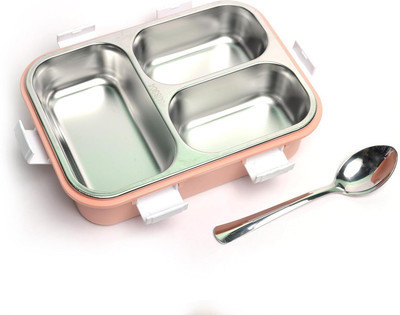 Brunchy Lunch Box for School & Office - 3 Compartment, Leak-Proof, Stainless Steel 3 Containers Lunch Box(750 ml)