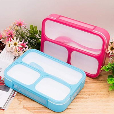 LEKORED Leak Proof Plastic 3 Compartment Bento Lunch Box 3 Containers Lunch Box(1 ml)