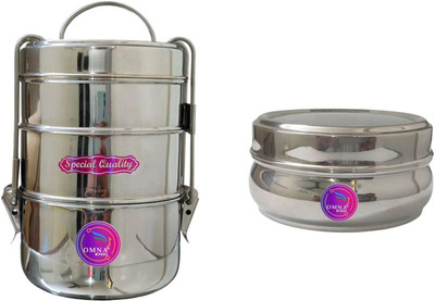 OMNA STEEL Summer sale 8x3 + 1 belly stainless steel lunch box 4 Containers Lunch Box(1500 ml)