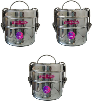 OMNA STEEL 8x2 buy 2 get 1, 2-Tier Stainless Steel Tiffin box pack of 3, 6 Containers Lunch Box(2100 ml)