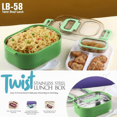 VSELL Bento Steel Airtight Lunch Box, Secure Lock, Food Separator 2 Containers 3 Containers Lunch Box(800 ml, Thermoware)