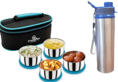 CrossPan Smart Blue Stainless Steel 4 Container Lunch/Tiffin Box with Sleek Bottle 4 Containers Lunch Box(1120 ml)