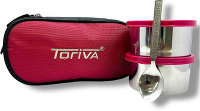 TORIVA Lunch Buddy Executive SET OF2 CARRY CONTAINERS(400 MLx2)+ZIPPER BAG+1 Spoon FREE 2 Containers Lunch Box(500 ml, Thermoware)