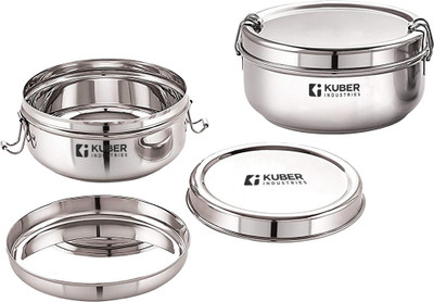 KUBER INDUSTRIES Lunch Box with Steel Separator Plate and Locking Clip 2 Containers Lunch Box(650 ml)