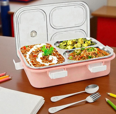 Colorbee 750 ml 3-Compartment Stainless Steel Lunch Box with Leakproof Silicone Seals 3 Containers Lunch Box(750 ml, Thermoware)