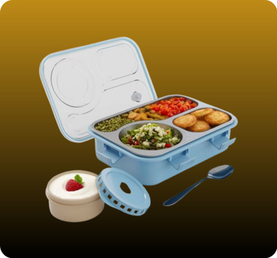 MOIRA INTERNATIONAL Lunch Box 3 Compartment Leakproof, Stainless Steel, With SPOON & FORK 3 Containers Lunch Box(855 ml, Thermoware)