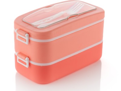 UPSILON Bento Plastic LunchBox with Spoon & Fork for School-College & Office (PINK - 2) 2 Containers Lunch Box(1400 ml)