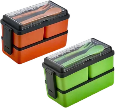 Maureen Naturals Stackable Lunch Box Set with Spoons, 3-Compartment, Microwave Safe 3 Containers Lunch Box(700 ml)