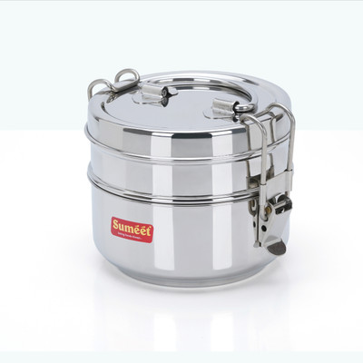 Sumeet Stainless Steel 2 Compartment Lunch Box / Tiffin with Lid and Handle, 13Cm Dia 2 Containers Lunch Box(1300 ml)