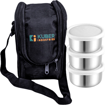 KUBER INDUSTRIES Canvas Leak Proof Stainles Steel Insulated|Tiffin Box With Zipper Closure(Black) 3 Containers Lunch Box  (800 Ml) For Rs. 192 @ 79 %