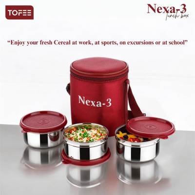 TOFEE NEXA-3 Safe & Leak Proof, 3 Inside Steel Container 3 Containers Lunch Box(1050 ml, Thermoware)