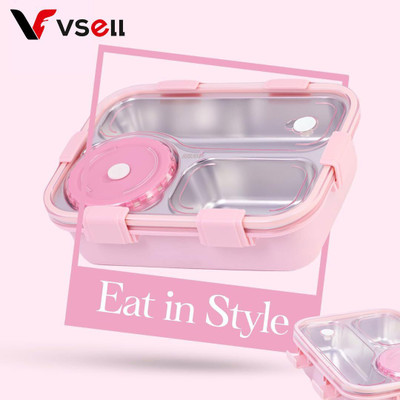 VSELL Lunch Box 3 Compartment Leakproof, Stainless Steel, With Spoon + FORK 3 Containers Lunch Box(750 ml, Thermoware)