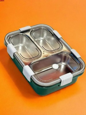 Bydye A359 Leak Proof Lunch box Stainless Steel Box with 1 Spoon & Chopstick 3 Containers Lunch Box(750 ml)