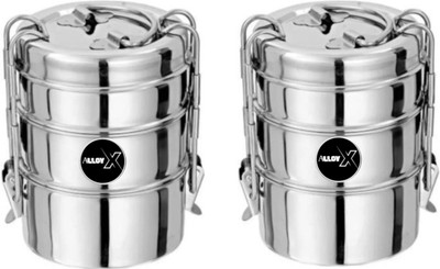 AOLLYX stainless steel food grade 3 container clip carrier (PACK OF 2) 3 Containers Lunch Box(1100 ml)