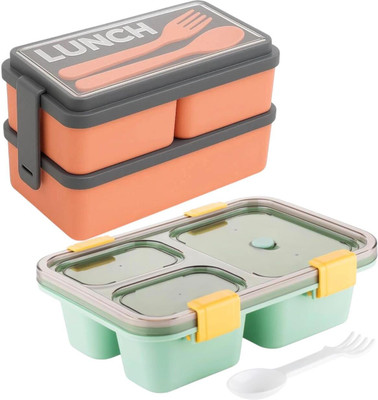 queen's kitchenware BLUE ORANGE 1 PC 2 PLASTIC_LB79 3 Containers Lunch Box(750 ml)