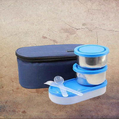 Hriday Lunch Box 3 containers 600ml Blue 063 3 Containers Lunch Box(1 L)