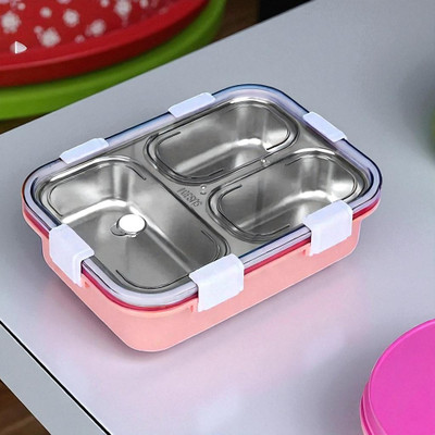 Colorbee Family Size Stainless Steel 3-Compartment Lunch Box for Bulk Meal Prep 3 Containers Lunch Box(750 ml, Thermoware)