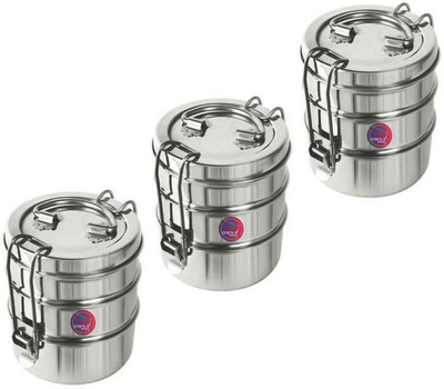 OMNA STEEL 8x3 buy 2 get 1, 3-Tier Stainless Steel Tiffin box pack of 3, 9 Containers Lunch Box(3000 ml)
