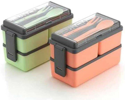 Ritesh Plastic Lunch Box Comes with 3 Detachable Box 2 Spoons 3 Containers Lunch Box(500 ml, Thermoware)