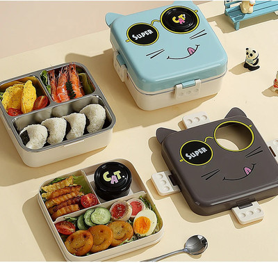 Better Buy Trendy Bnto 3 compartment Double Layer leakproof stainless steel 3 Containers Lunch Box(1120 ml)