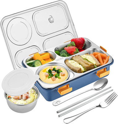 lavtoz Lunch Box 1300 ml – Steel, 4 Sections, Spoon Included for Office/School lv64 4 Containers Lunch Box(1300 ml)