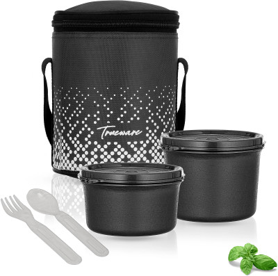 Trueware Omega Lunch Box with Insulated Bag With Microwave Safe Inner Steel 2 Containers Lunch Box(900 ml)