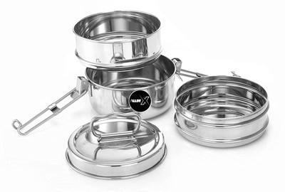AOLLYX Stainless Steel Clip Carrier Lunch Box 3 Containers Lunch Box(1100 ml)