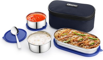 pexpo Delight Steel Double Decker with 1 Oval Container and Air-Tight 2 Containers Lunch Box(1040 ml)